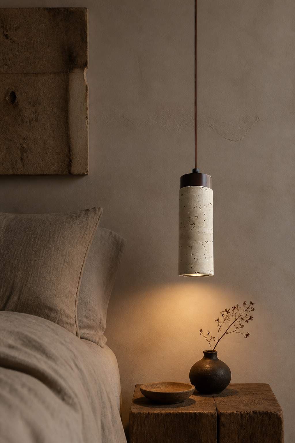 Cylindrical Yellow Cement Pendant Light with Walnut-Tone Accent – PDL-09P