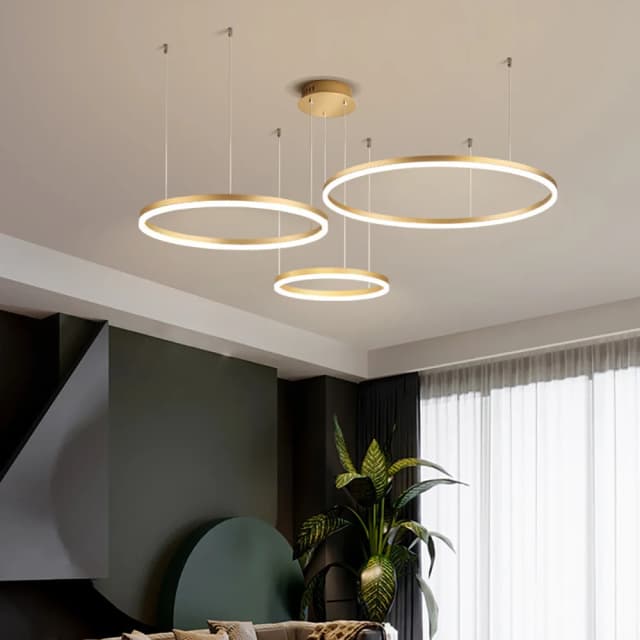 Modern Multi-Ring LED Pendant Light | Luxury Gold Adjustable Ceiling Chandelier for Living Room & Hotel Projects – Ring Chandeliers (view 3)
