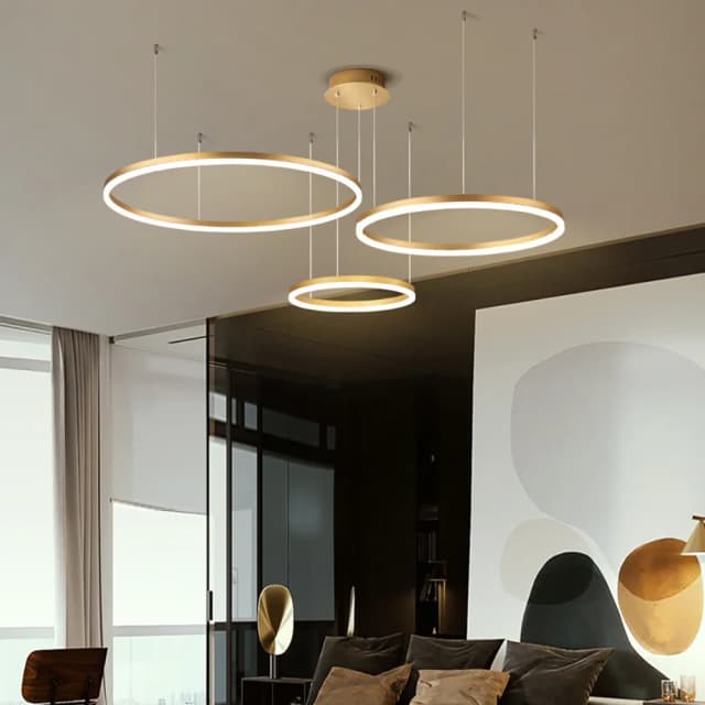 Modern Multi-Ring LED Pendant Light | Luxury Gold Adjustable Ceiling Chandelier for Living Room & Hotel Projects – Ring Chandeliers (view 4)