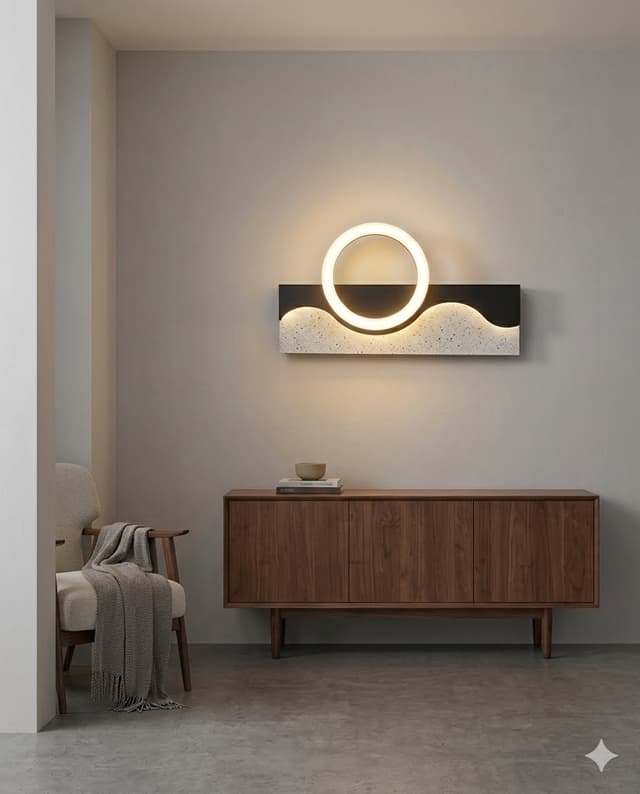 Modern Abstract Round LED Wall Light – Artistic Wave Design Wall Lamp for Living Room & Hotel Interiors – Decorative Wall Lamps (view 2)