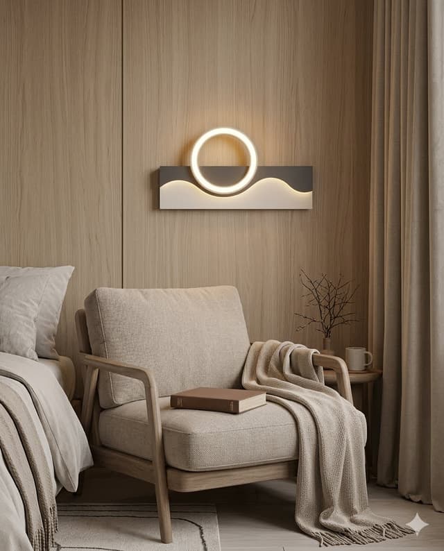 Modern Abstract Round LED Wall Light – Artistic Wave Design Wall Lamp for Living Room & Hotel Interiors – Decorative Wall Lamps (view 3)