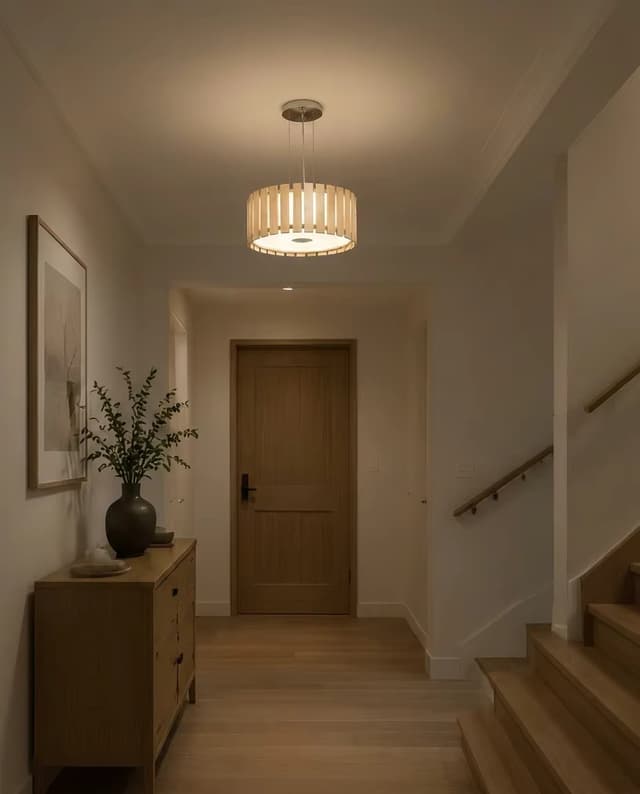 Modern Wood Ring LED Pendant Light | Natural Wooden Drum Chandelier – Ring Chandeliers (view 4)