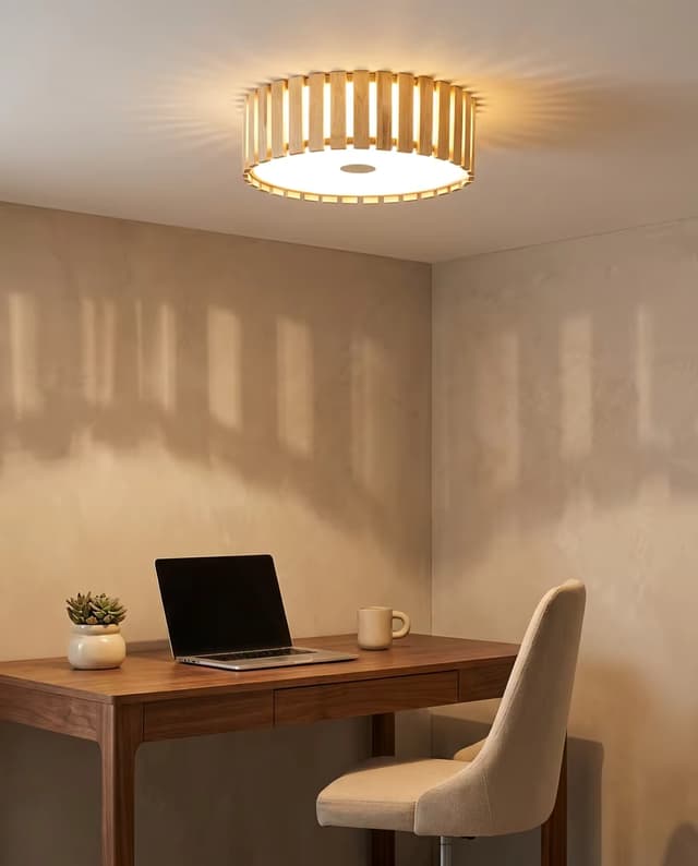 Modern Wood Ring LED Ceiling Light | Natural Wooden Flush Mount Lamp – Flush Mount Ceiling Lights (view 2)