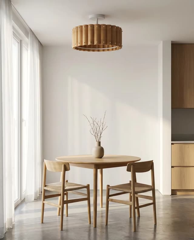 Modern Wood Drum Ceiling Light | Natural Wooden Flush Mount Lamp E27 – Flush Mount Ceiling Lights (view 2)