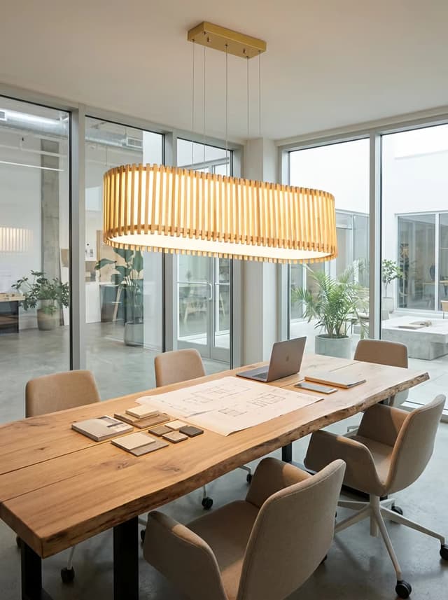 Modern Zen Rattan Linear Pendant Light 800mm | Japandi Wooden Hanging Lamp for Dining Table – Linear Pendant (view 3)