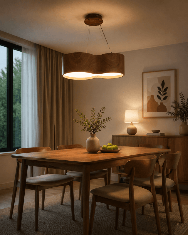 Modern Double Ring Wooden Pendant Light | 54W Japandi LED Hanging Ceiling Lamp – Single Pendant