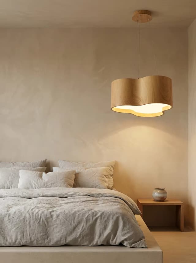 Modern Wooden Wave Pendant Light | Nordic Natural Wood LED Hanging Lamp for Residential & Hospitality Projects – Single Pendant