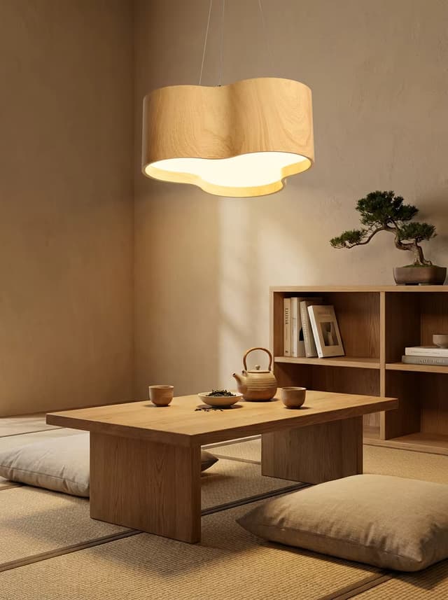 Modern Wooden Wave Pendant Light | Nordic Natural Wood LED Hanging Lamp for Residential & Hospitality Projects – Single Pendant (view 2)