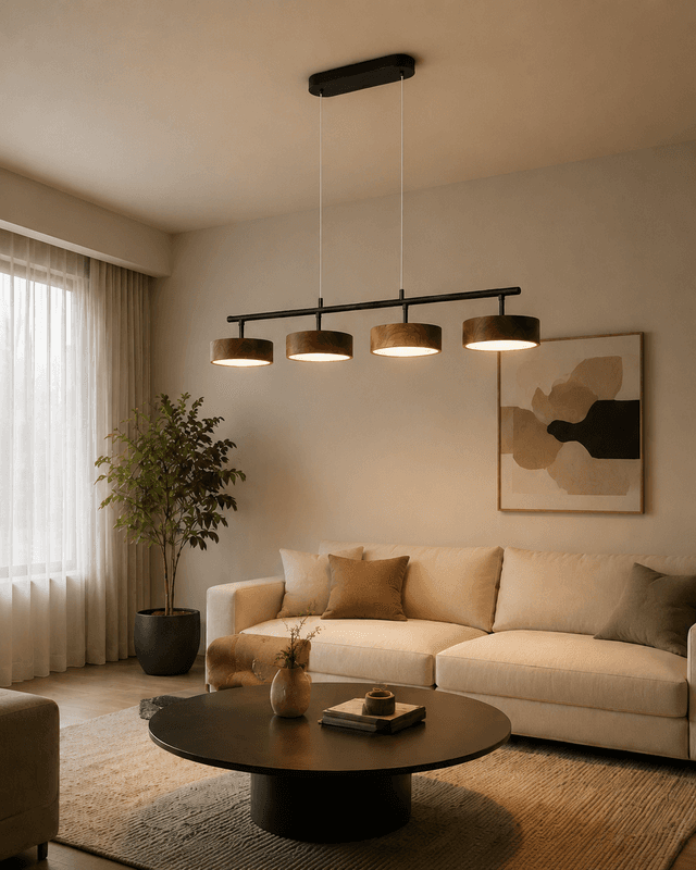 Modern Linear Wood Pendant Light – 910mm Minimalist LED Bar Suspension Lamp for Kitchen Island & Dining Space – Linear Pendant (view 5)