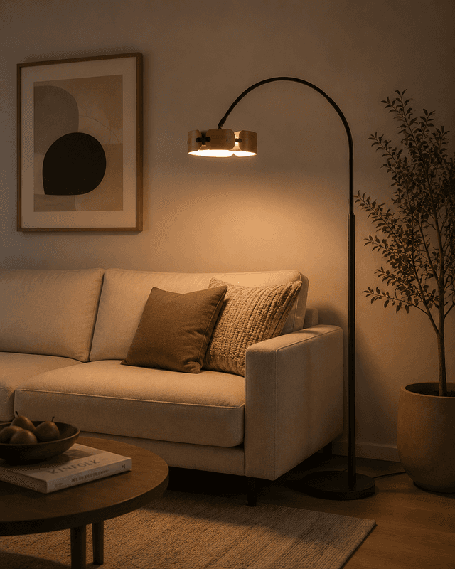 Modern Minimalist Arc LED Floor Lamp with Wood Accent – Modern Floor Lamps (view 3)