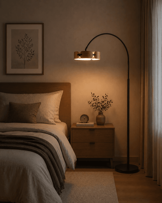 Modern Minimalist Arc LED Floor Lamp with Wood Accent – Modern Floor Lamps (view 5)
