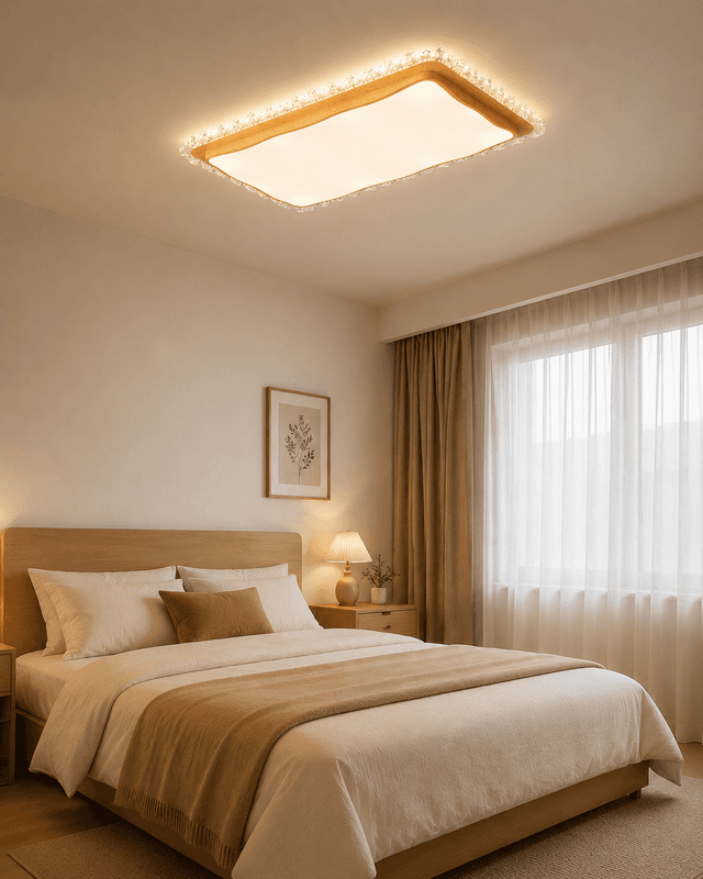 Grand Rectangular Wood Ceiling Light with Crystal Ice Decoration - 120W High-Power LED Chandelier for Large Living Rooms & Lobbies – Flush Mount Ceiling Lights