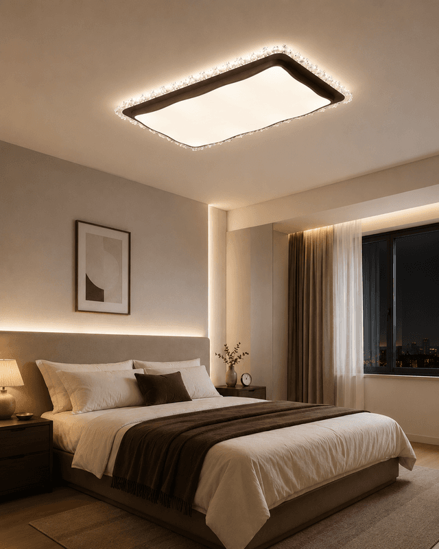 Grand Rectangular Wood Ceiling Light with Crystal Ice Decoration - 120W High-Power LED Chandelier for Large Living Rooms & Lobbies – Flush Mount Ceiling Lights (view 2)
