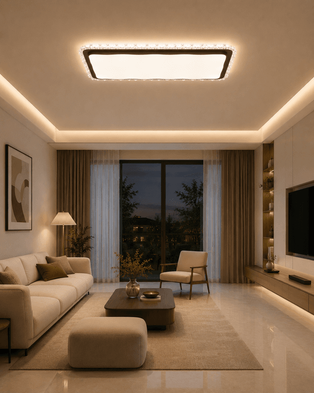 Grand Rectangular Wood Ceiling Light with Crystal Ice Decoration - 120W High-Power LED Chandelier for Large Living Rooms & Lobbies – Flush Mount Ceiling Lights (view 3)
