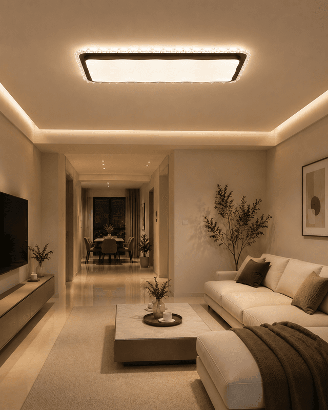 Grand Rectangular Wood Ceiling Light with Crystal Ice Decoration - 120W High-Power LED Chandelier for Large Living Rooms & Lobbies – Flush Mount Ceiling Lights (view 4)