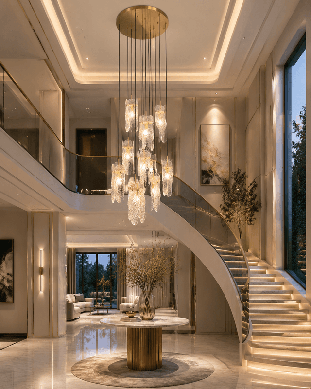 Modern Luxury Copper 10-Light Chandelier for High Ceiling & Stairwell – Crystal Chandeliers (view 2)