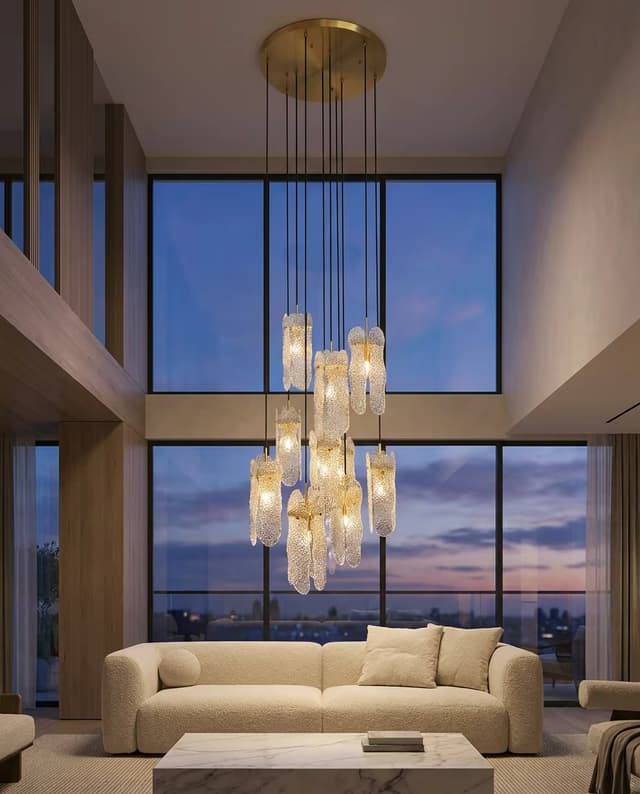 Modern Luxury Copper 10-Light Chandelier for High Ceiling & Stairwell – Crystal Chandeliers (view 5)