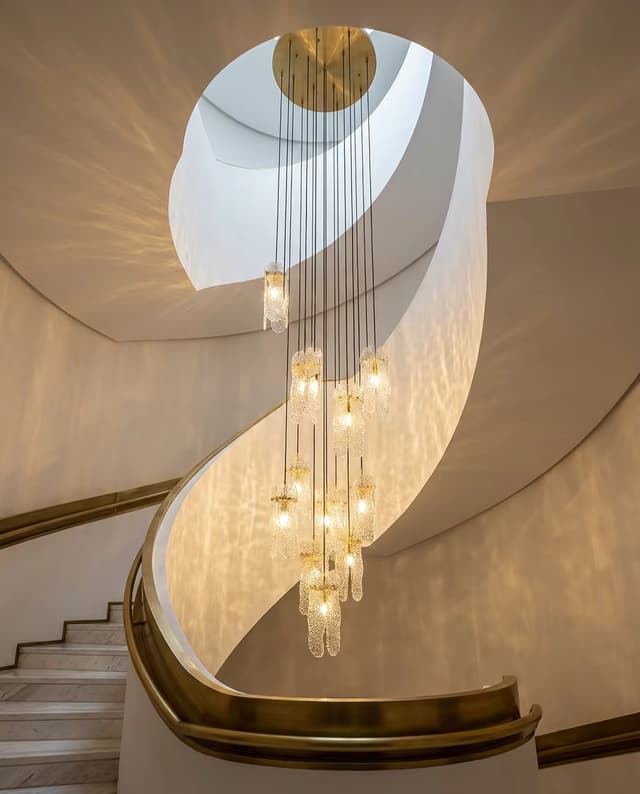 Modern Luxury Copper 10-Light Chandelier for High Ceiling & Stairwell – Crystal Chandeliers (view 3)
