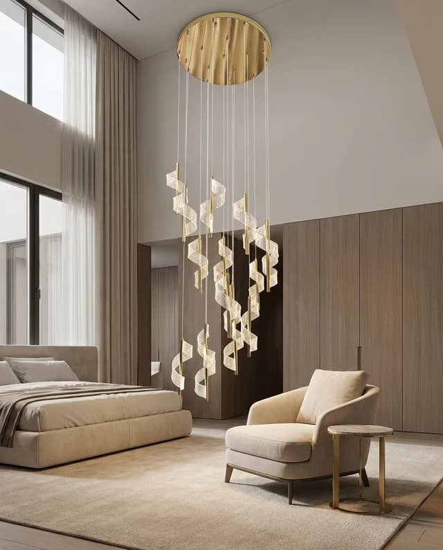 Modern Luxury Spiral LED Chandelier for Stairwell & High Ceiling – Crystal Chandeliers (view 3)