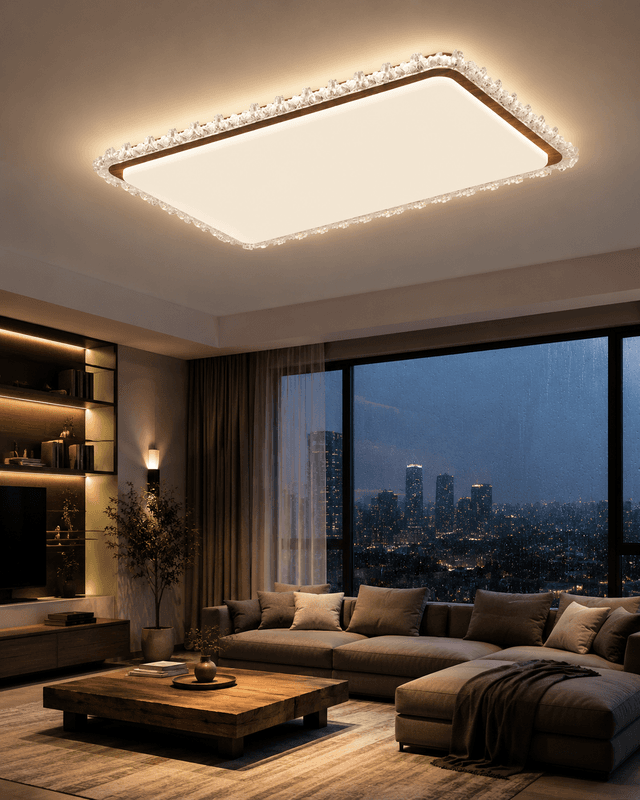 Modern Wooden Crystal LED Ceiling Light | Large Rectangular Flush Mount Lamp for Luxury Interiors – Flush Mount Ceiling Lights