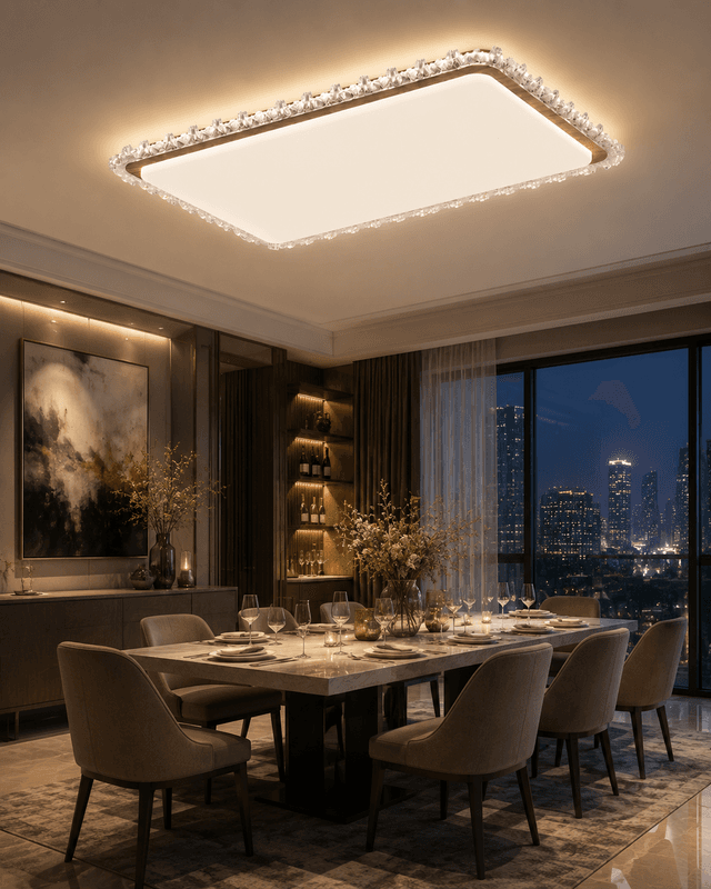 Modern Wooden Crystal LED Ceiling Light | Large Rectangular Flush Mount Lamp for Luxury Interiors – Flush Mount Ceiling Lights (view 2)