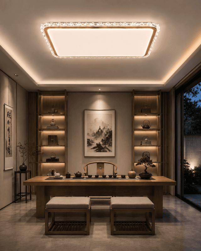 Modern Wooden Crystal LED Ceiling Light | Large Rectangular Flush Mount Lamp for Luxury Interiors – Flush Mount Ceiling Lights (view 3)