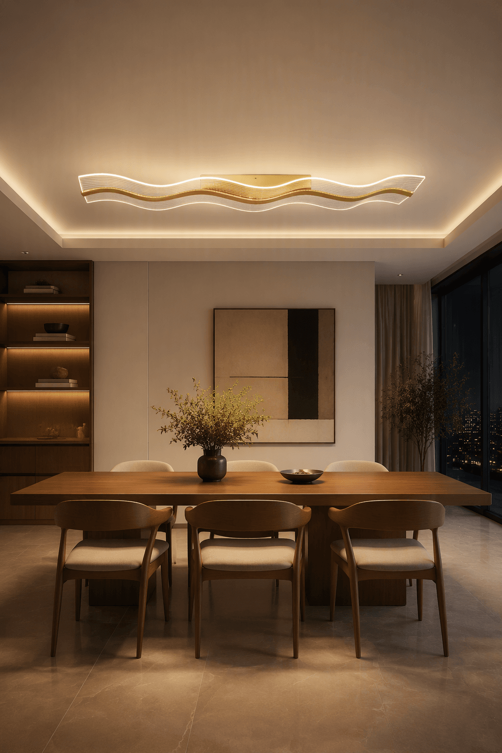 Modern Linear LED Pendant Light | Black, White & Gold Dining Room Hanging Lamp (40W)