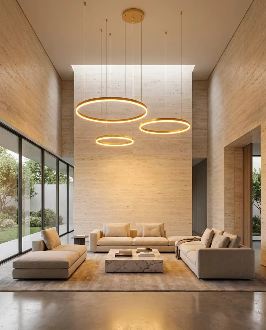 Modern Multi-Ring LED Pendant Light | Luxury Gold Adjustable Ceiling Chandelier for Living Room & Hotel Projects