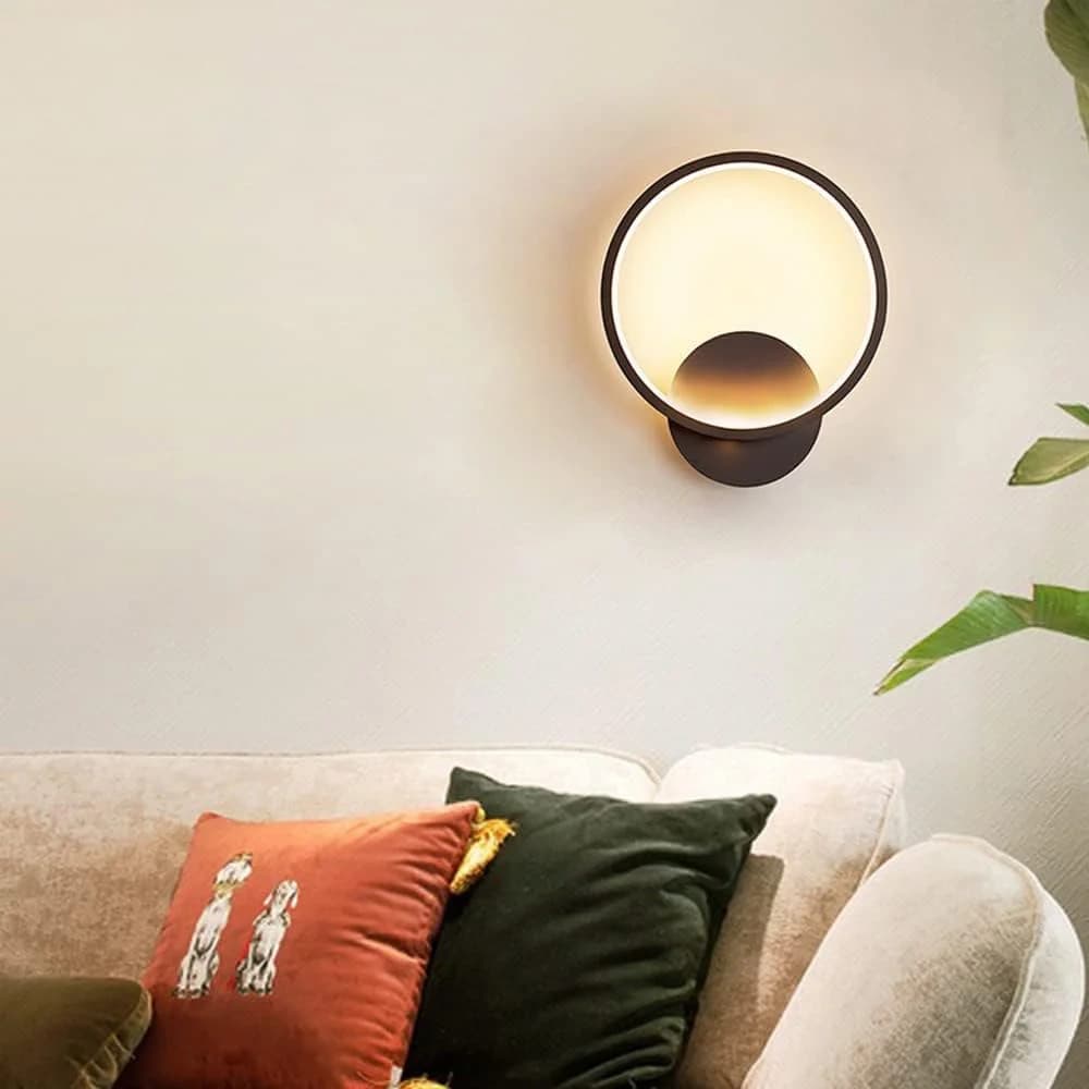 Modern Circular LED Wall Light | Halo Backlit Ambient Wall Sconce Tri-Color Dimmable