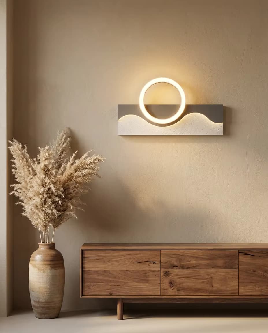 Modern Abstract Round LED Wall Light – Artistic Wave Design Wall Lamp for Living Room & Hotel Interiors