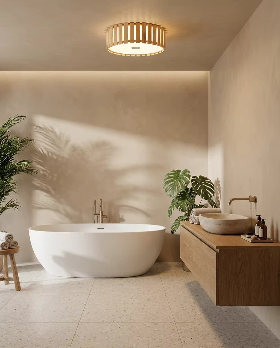 Modern Wood Ring LED Ceiling Light | Natural Wooden Flush Mount Lamp