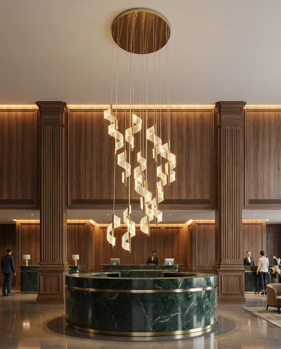 Modern Luxury Spiral LED Chandelier for Stairwell & High Ceiling