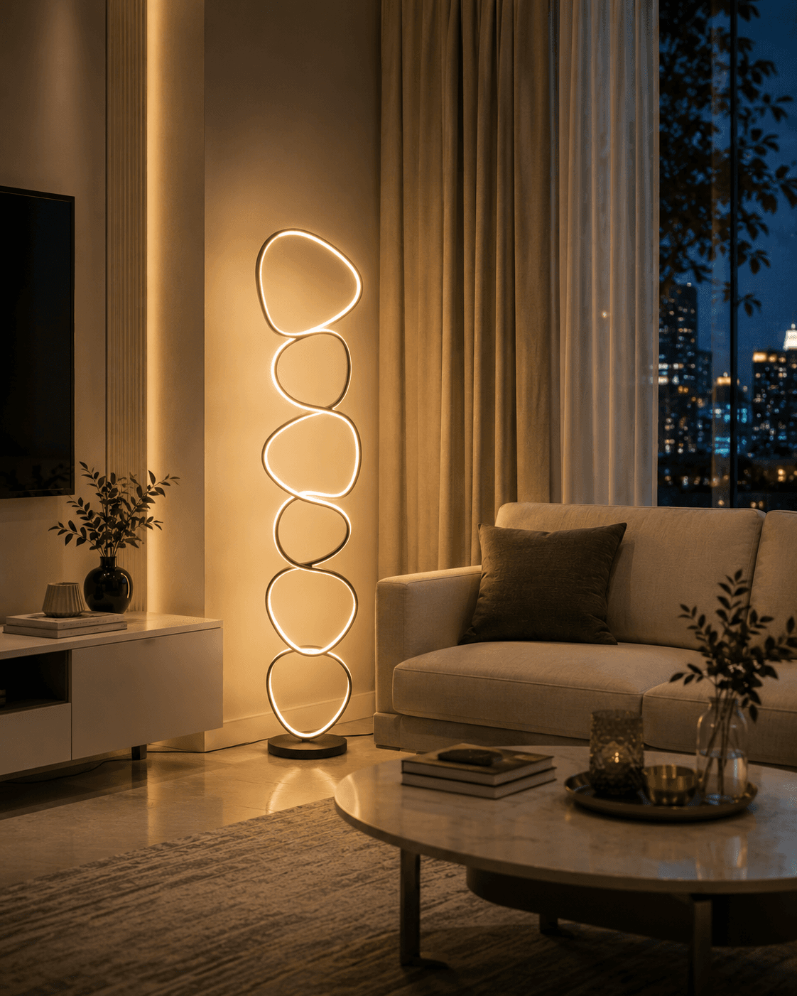 Modern Pebble Stack LED Floor Lamp | Sculptural Minimalist Standing Light 80W