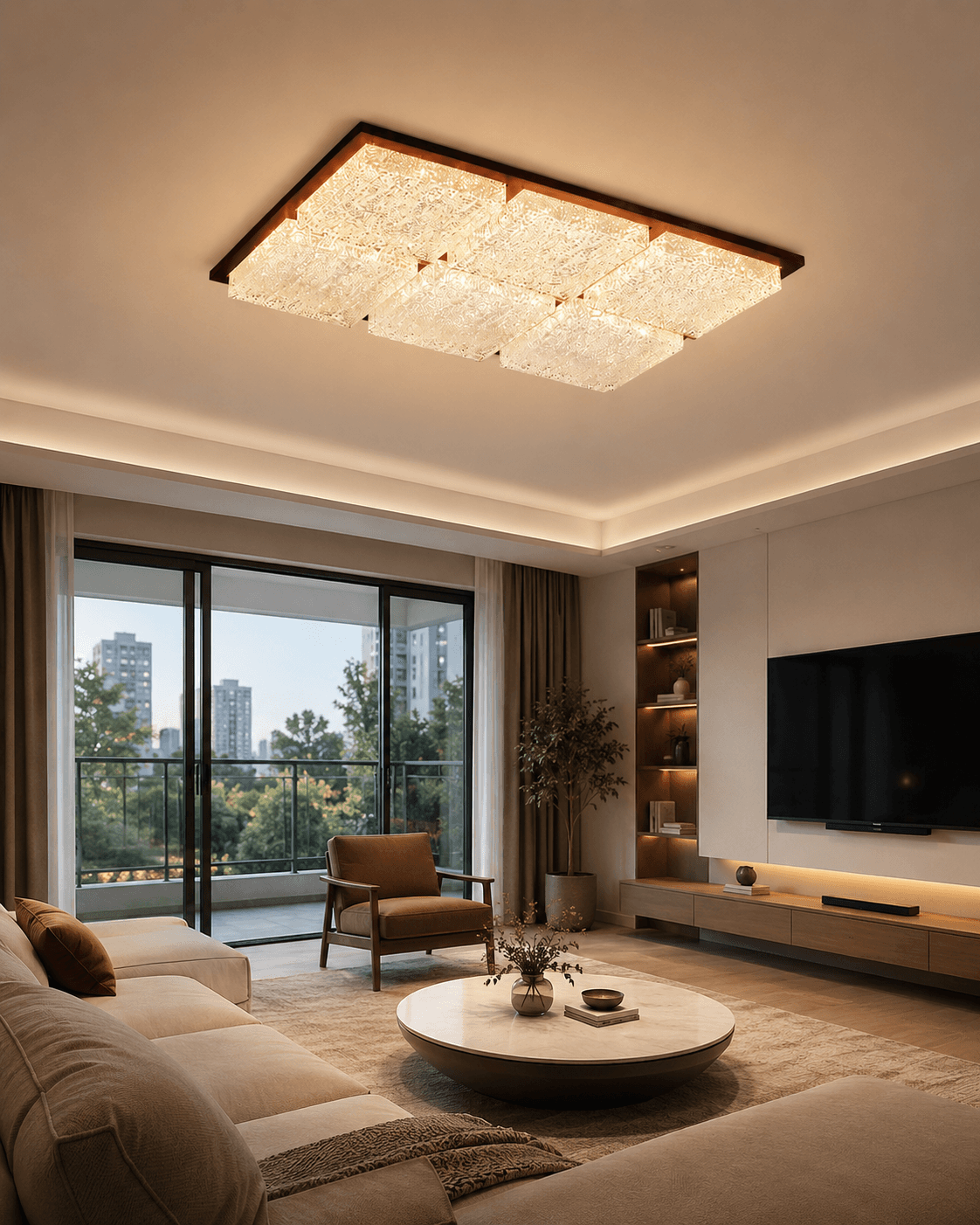 Modern Walnut Wood Smart Ceiling Light | Full Spectrum Eye Protection Mid-Century LED Lamp