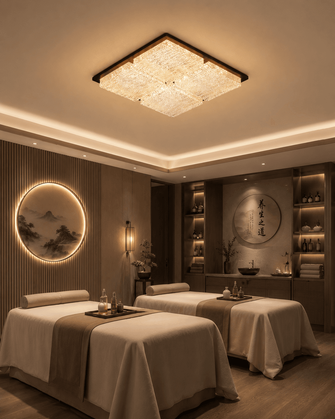 Modern Walnut Wood Full Spectrum LED Ceiling Light 72W