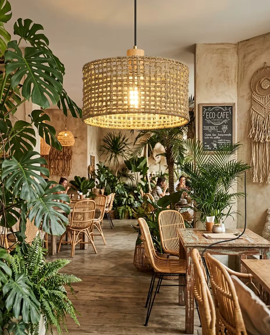 Handwoven Natural Rattan Pendant Light - Rustic Boho Hanging Lamp for Coastal & Eco-Friendly Projects
