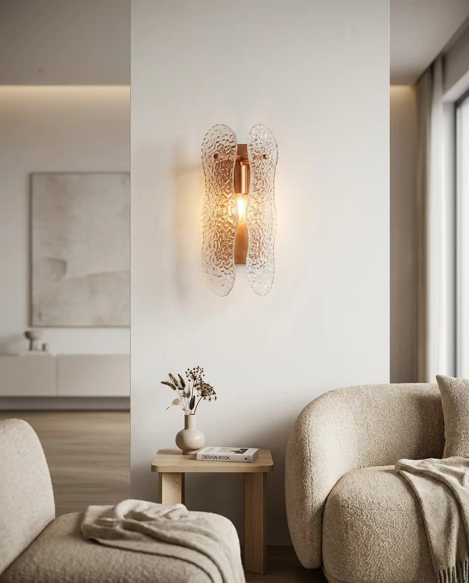 Modern Copper Wall Sconce with Hand-Blown Water Ripple Glass | PZE-B0715