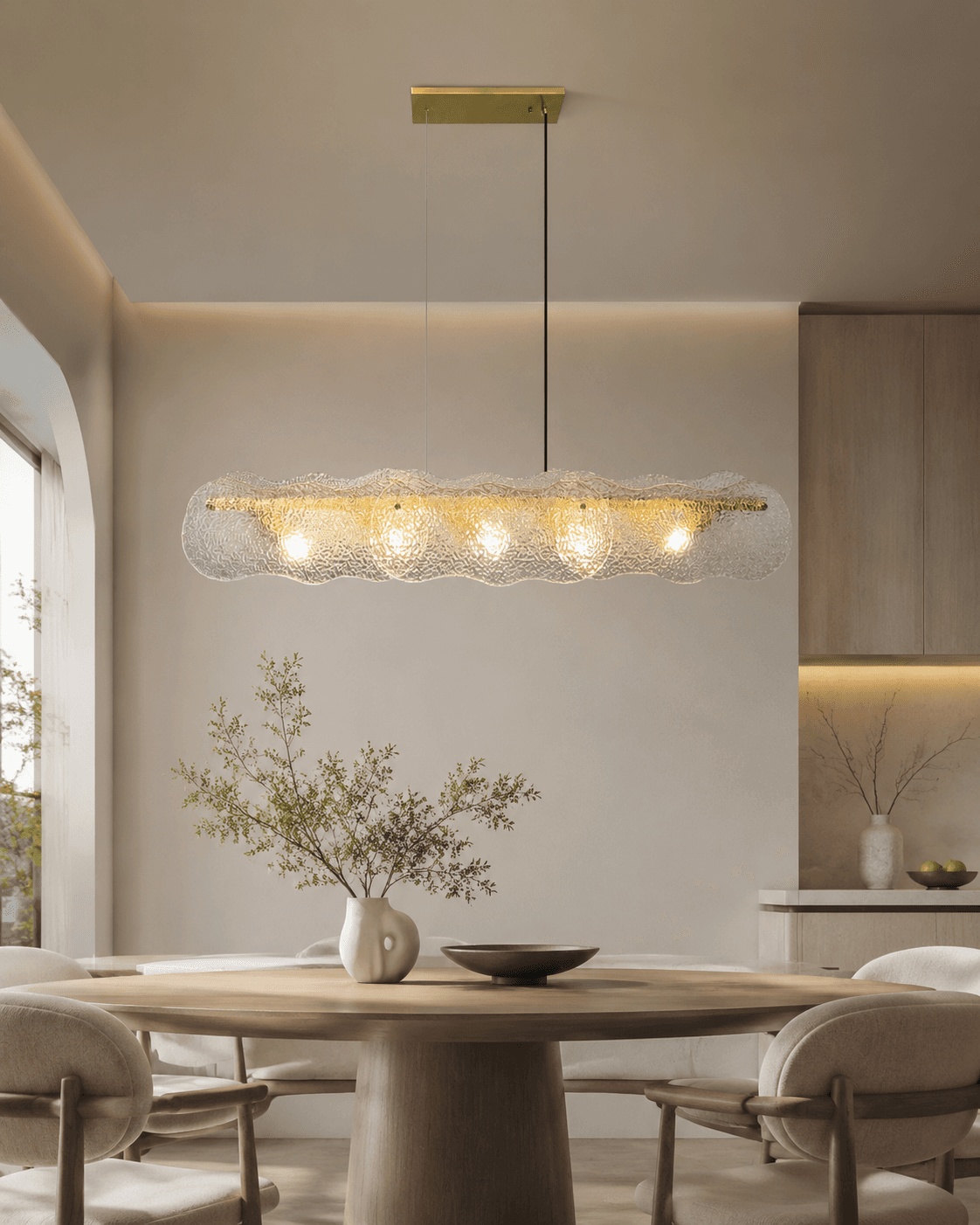 1280mm Linear Copper Pendant Chandelier with Wavy Water Glass for Dining & Islands | PZE-D0716-6