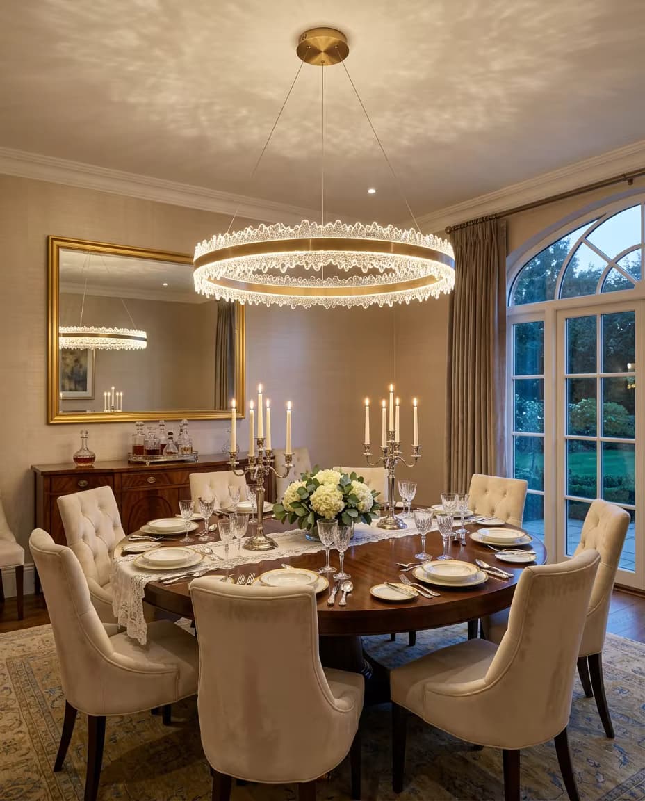 Luxury Circular Crystal Chandelier | Modern Ring LED Pendant Light for Hotel & Villa Interiors