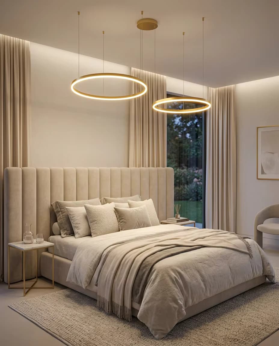 Modern Double Ring LED Pendant Light | Luxury Gold Ceiling Chandelier for Living Room & Hotel Interiors