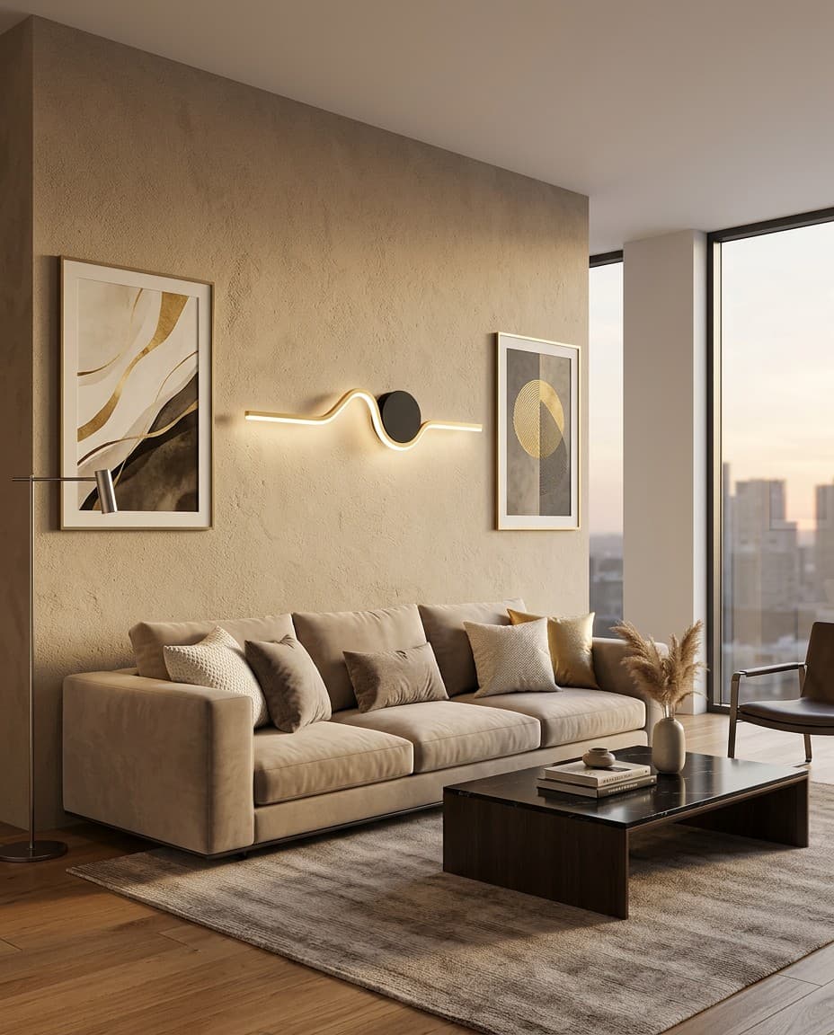 Modern Wave Circle LED Wall Light | Gold & Black Minimalist Designer Sconce 12W