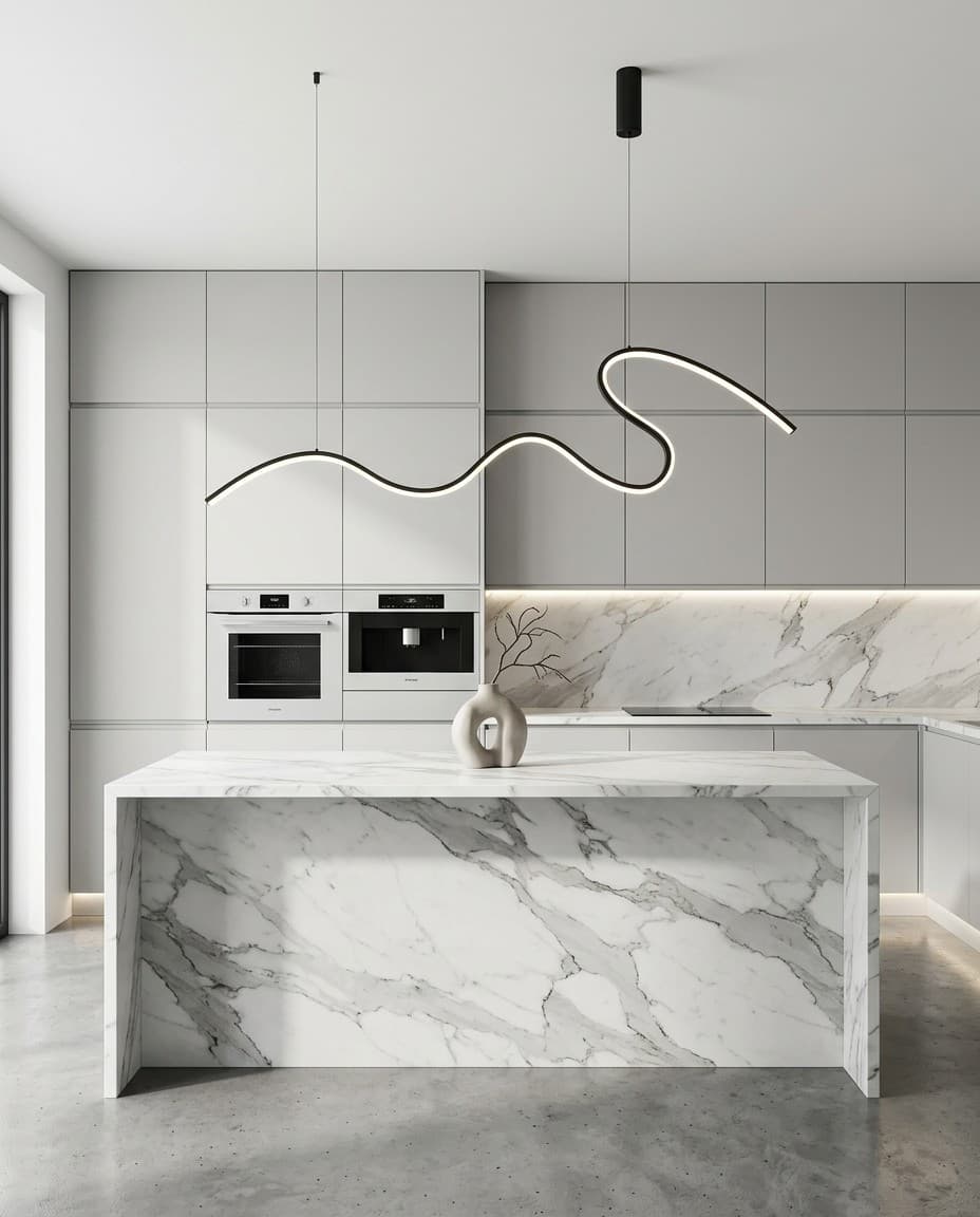 Modern Wave Linear LED Pendant Light | Sculptural Minimalist Hanging Lamp 34W