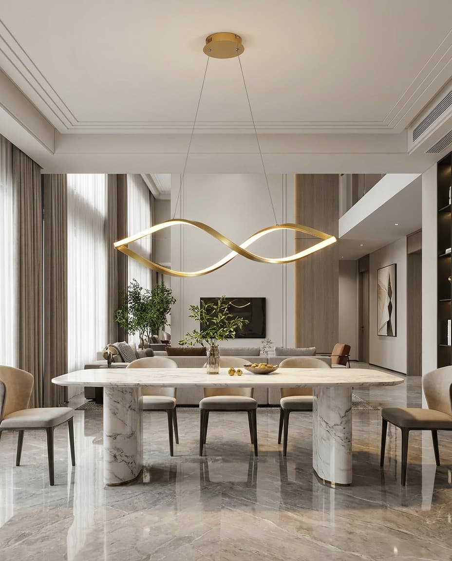 Modern Infinity Wave LED Pendant Light | Gold Ribbon Sculptural Chandelier 36W