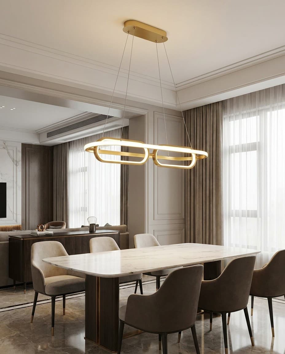 Modern Double Ring LED Pendant Light | Oval Loop Linear Chandelier 55W