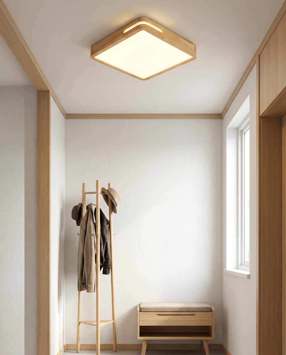 Modern Square Wood LED Ceiling Light | Natural Wooden Flush Mount Lamp 36W