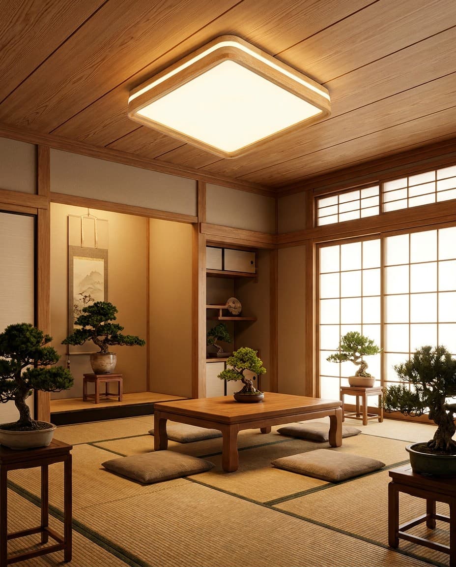 Modern Square Wood LED Ceiling Light | Minimalist Wooden Flush Mount Lamp 36W