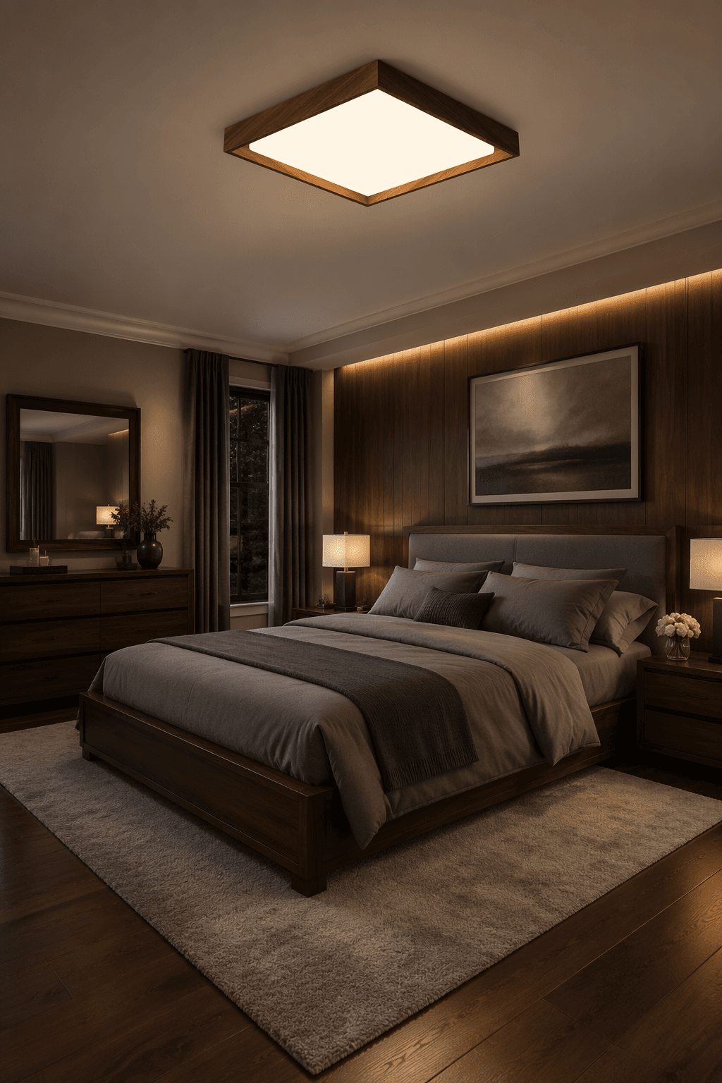 Modern Square Wood LED Ceiling Light - 45W Minimalist Flush Mount for Nordic & Zen Interiors