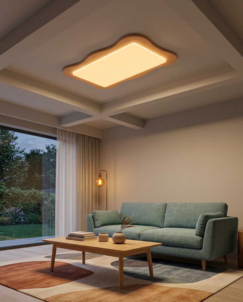 Large Wavy Wood Ceiling Light - 1050mm Artistic 120W LED Flush Mount for Grand Living Rooms & Corporate Offices