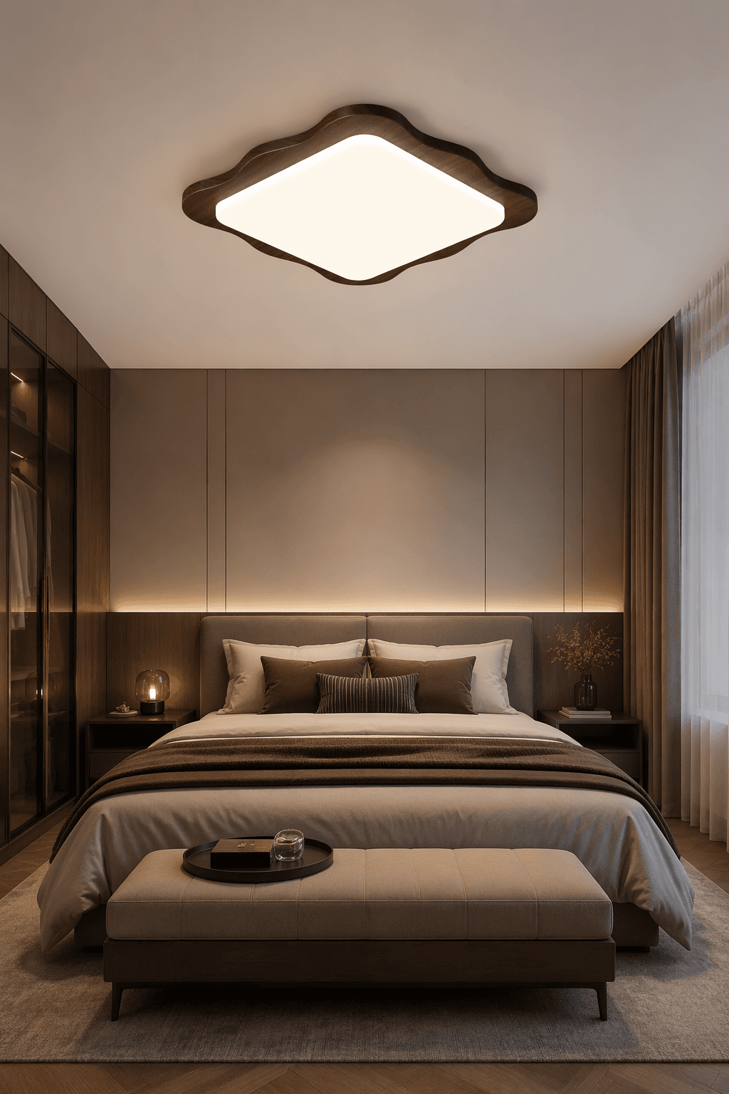 Modern Square Flower-Shaped LED Wooden Ceiling Light - 45W Nordic Flush Mount for Living Room & Master Bedroom
