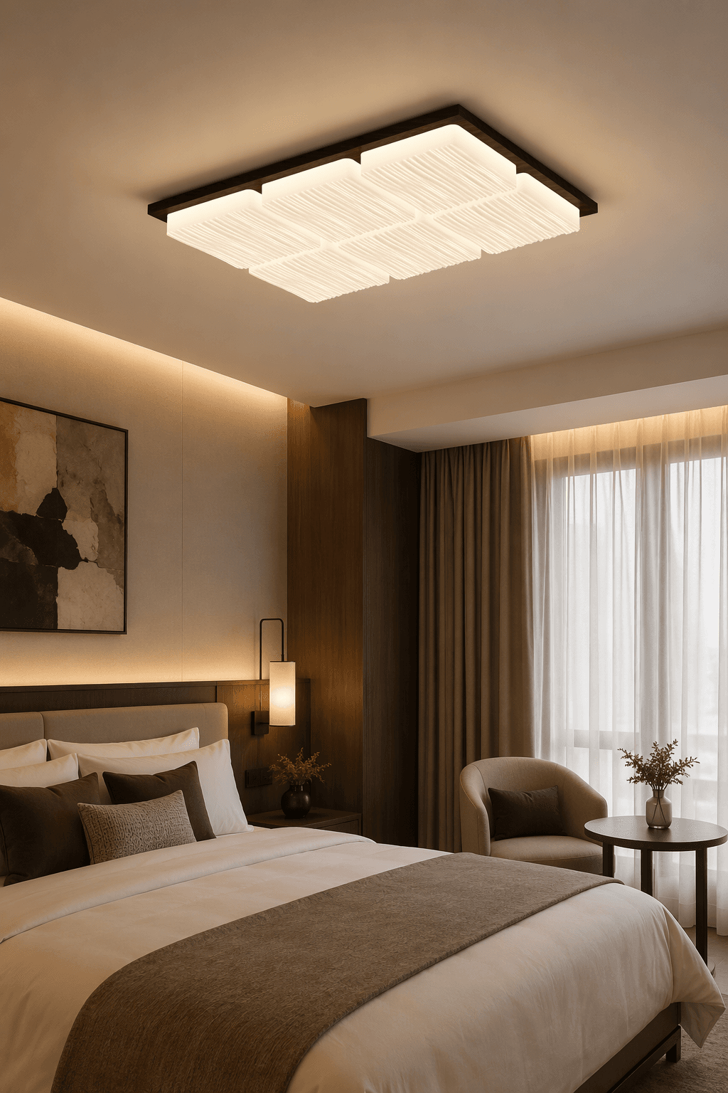 Modern Rectangular LED Wooden Ceiling Light - 120W High Power PZE-DP253 for Large Offices & Living Rooms